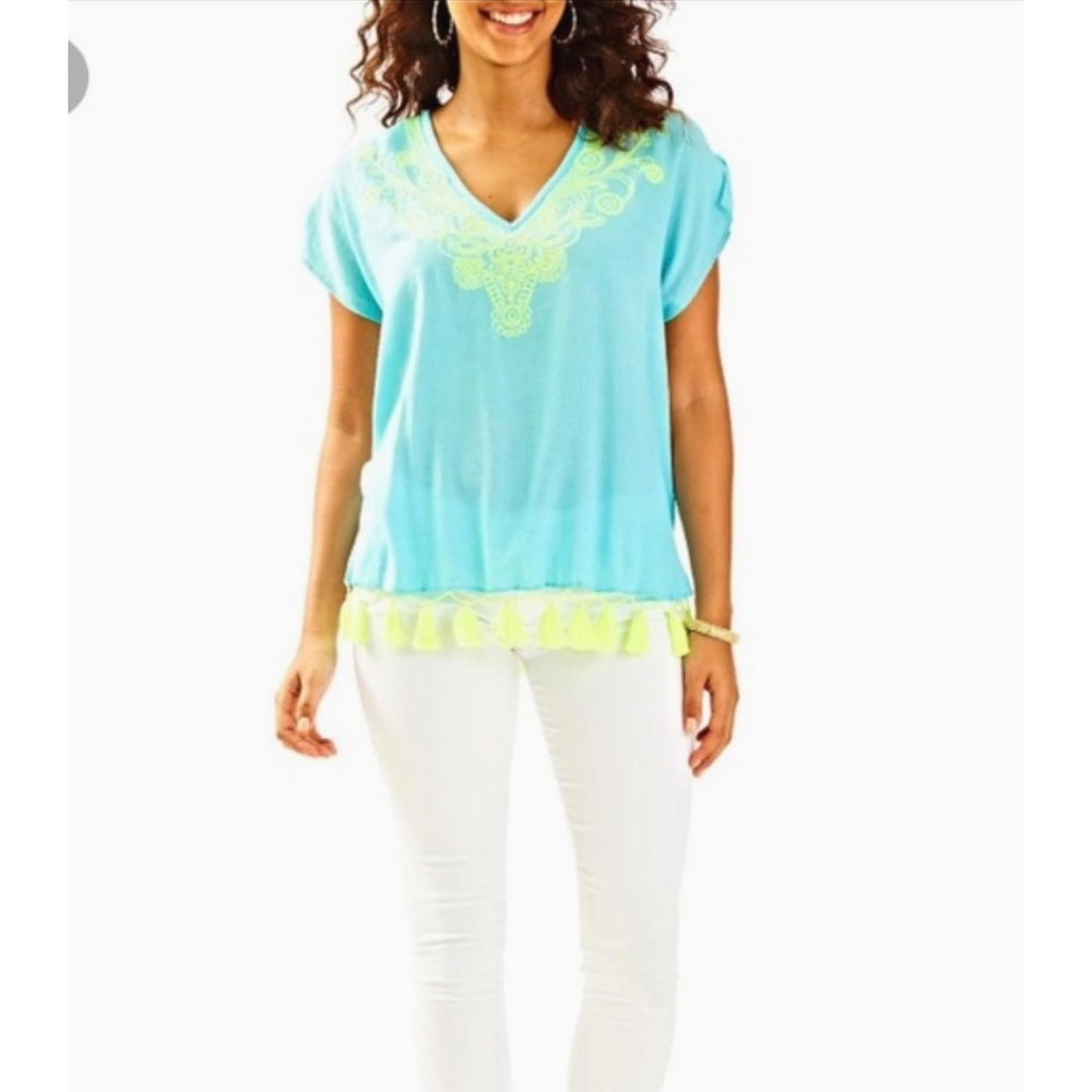 Lilly Pulitzer Embroidered Kathleen Tassel Tunic in Serene Blue Size S/M